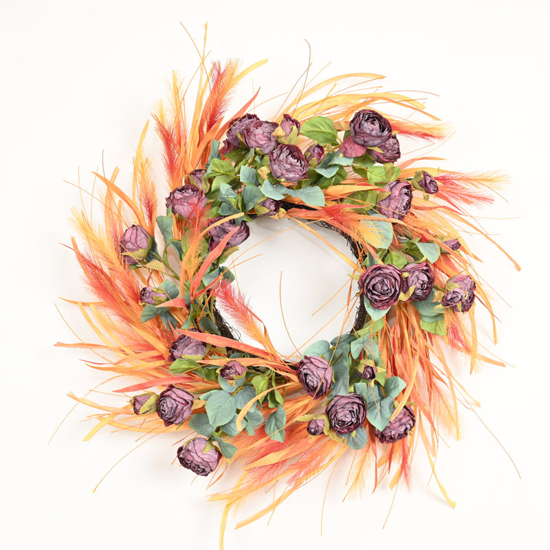 24 po Artificiel Boho Pampas Herbe Verdure Feuilles Roses, Orange;Purple