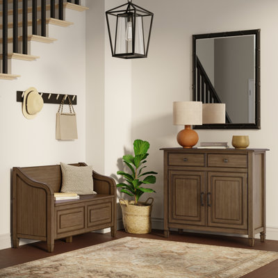 Connaught Solid Wood 42 Inch Wide Storage Bench And 40 Inch Wide Storage Cabinet In Rustic Aged Natural Brown