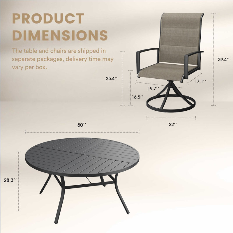 6-Person Outdoor Patio Dining Set With Swivel Chair, Black/Brown