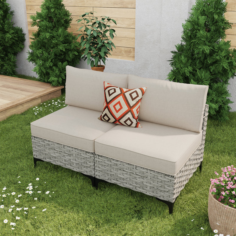 Emroy Wicker/Rattan 2 - Person Seating Group With Cushions, Beige