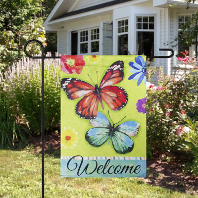 Drapeau floral d'extérieur Welcome Butterflies