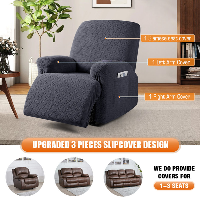Housse pour canapé inclinable et extensible 3 pièces Wald, Velours gris foncé