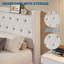 Grand cadre de lit grand avec lumières DEL, cadre de lit flottant moderne avec rangement, tête de lit tapissier en velours avec oreilles pour appartement, blanc-358401702-358401703