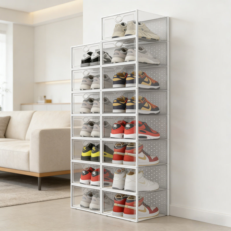 Grande boîte de rangement pour chaussures empilable transparente