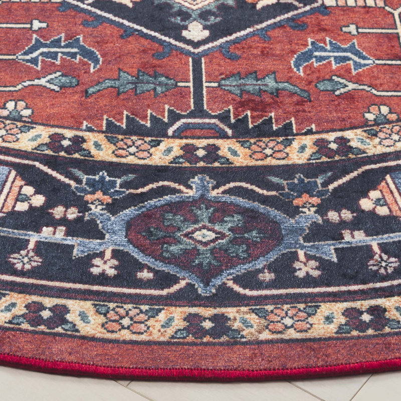 Tapis de style sud-ouest lavable à la machine en feutre / velours / film laminé Willamae Orlando, Rond 6 pi 7 po