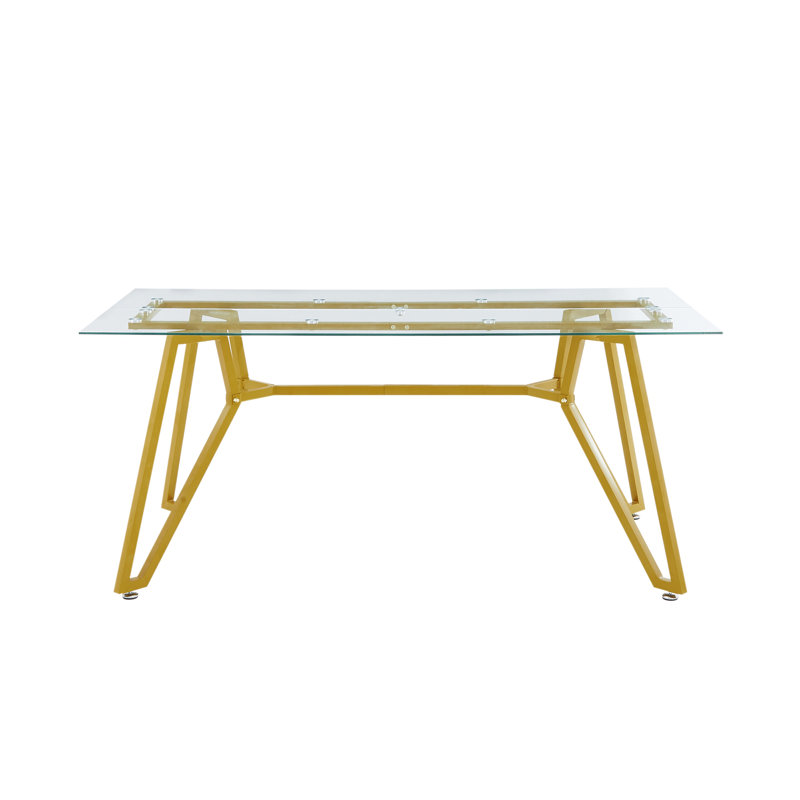 Table de salle à manger de 70,9 pouces en verre rectangulaire, pouvant accueillir de 1 à 8 personnes, table de salle à manger de cuisine moderne, équipée de pieds de table en métal robustes, convenant à la salle à manger, au salon et au bureau