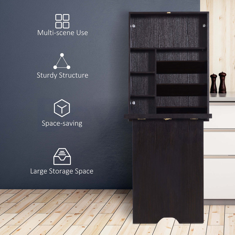 Bureau convertible mural escamotable, bureau flottant multifonctionnel, Brun