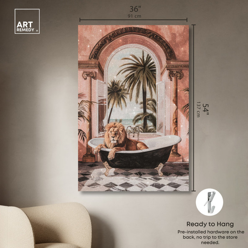 «Sleeping Lion Bath» par Art Remedy, Toile tendue, H 54 po x l 36 po