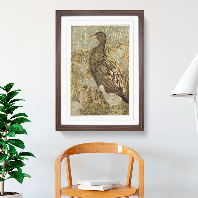 Duck with Chicks by Theo Van Hoytema - Picture Frame Painting, Walnut Framed, 65cm H x 48cm W x 2cm D