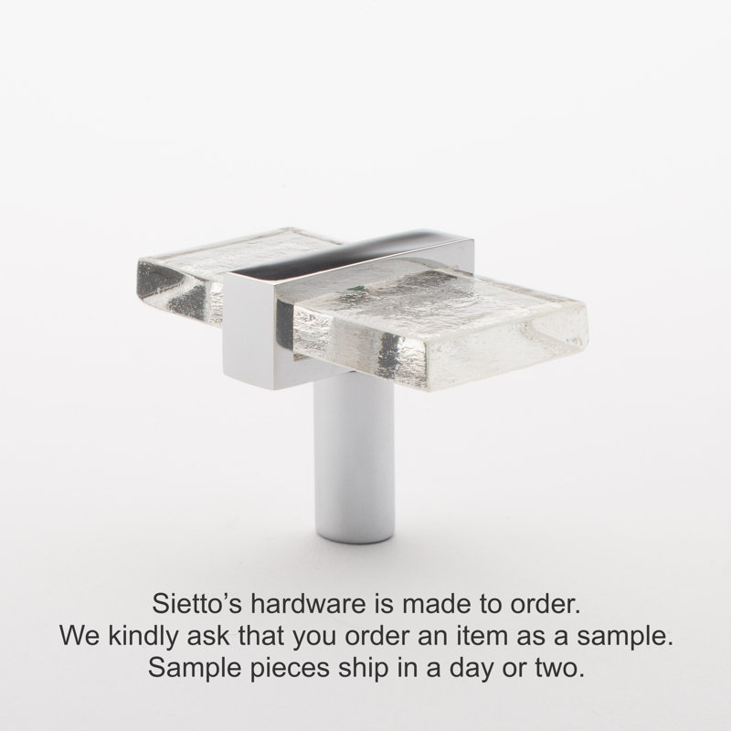 2” Length Rectangle Knob, Polished Chrome/Clear