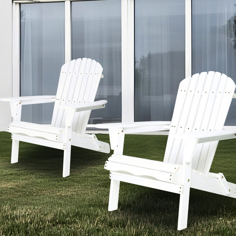 White Solid Wood Chair - Folding, Grain, For Outdoor Patio, 2Pcs Of 2 Wood, Stylish
