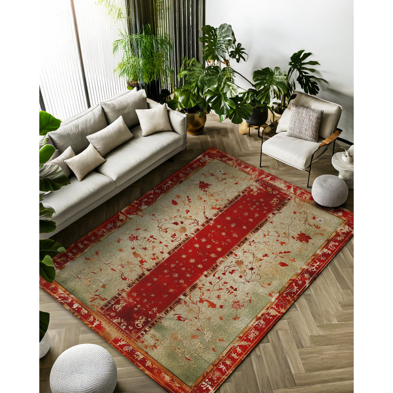 Kaia Collection Digital Print Cotton-Polyester Burgundy Floral Rug, Runner 3'4" x 7'3"