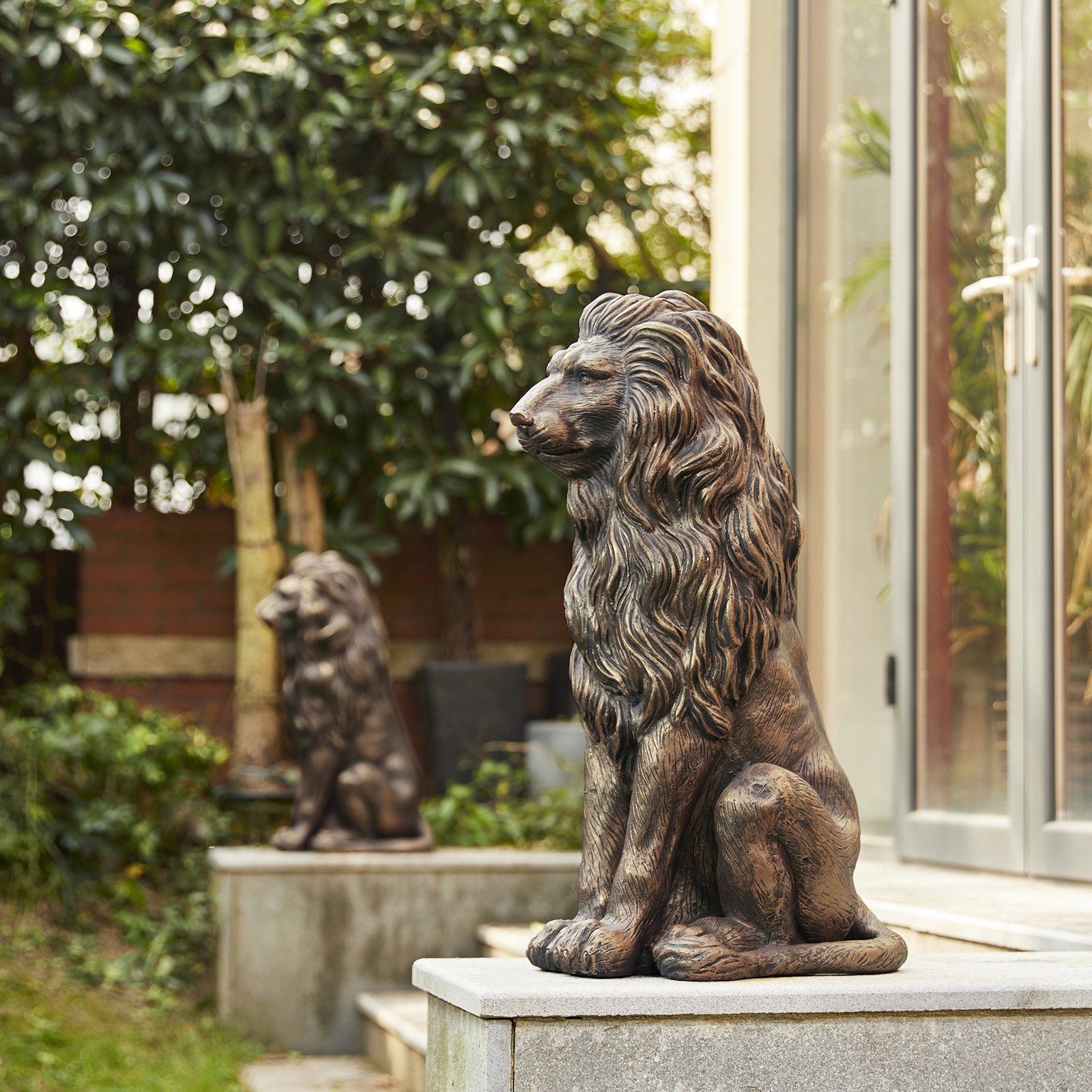 Irizarry Weather-Resistant Lion Garden Statue, 27.75" H x 16.25" W x 11.5" D, 1, Bronze