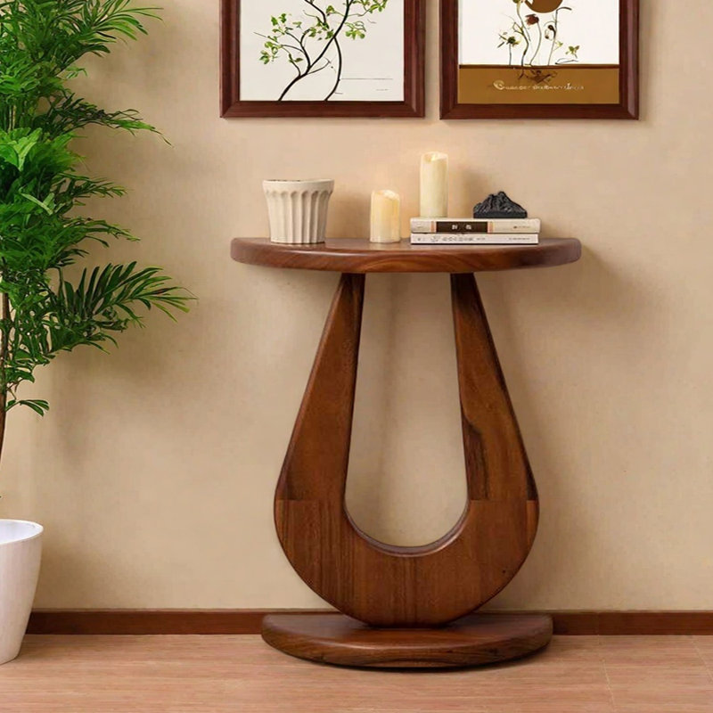 Table d'entrée moderne semi-circulaire, H 31,5 po x l 31,5 po x P 11,8 po, Noyer clair