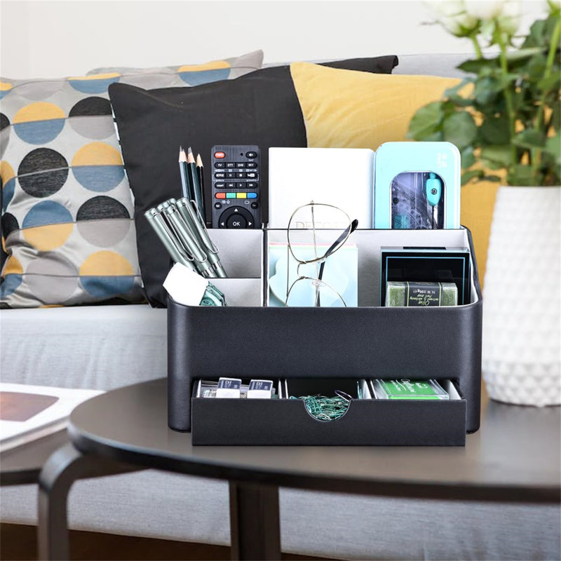 Camirah Leather / Faux Leather Desk Organiser, Black