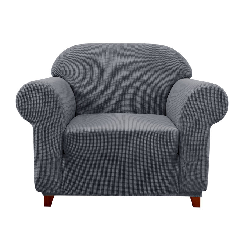 One Piece Soft Stretchy Spandex Box Cushion Armchair Slipcover, Grey
