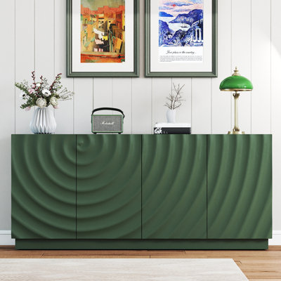 59" Sideboard with Spiral Grain Accent, 4-Door Modern Buffet Cabinet for Kitchen or Living Room Storage, Green