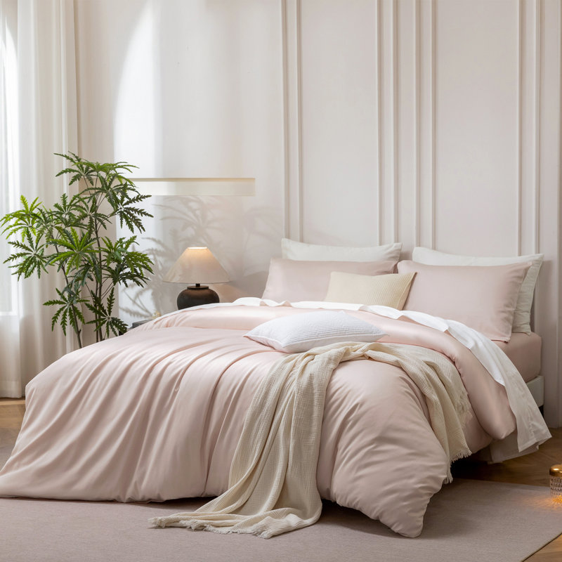 Ensemble de housse de couette MooMee, Housse de couette grand et 2 taies d'oreiller stan, Rose clair