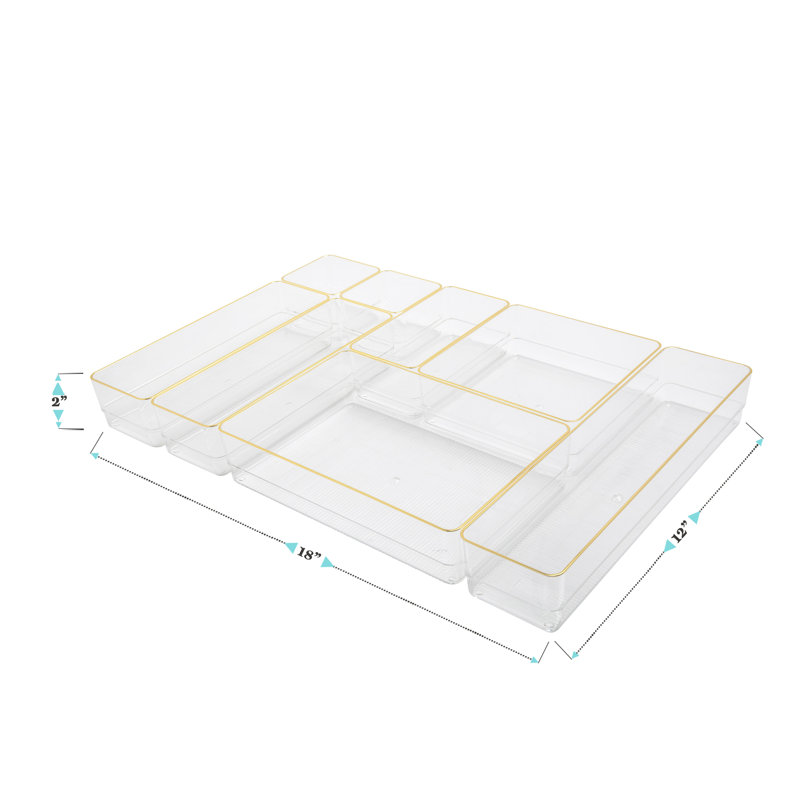 Thomas Martha Stewart Plastic Stackable Office Desk Drawer Organizer Set with Metallic Trim