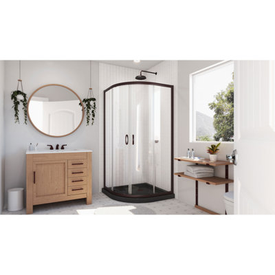 Prime 38" W x 38" D x 74.75" H Semi-Frameless Round Shower Enclosure with Base Included