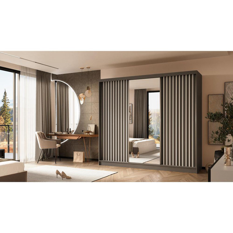 Brecklyn 3 Door Sliding Wardrobe, Dark Gray