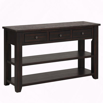 Solid Pine Wood Console Table with 3 Drawers 2 Shelves