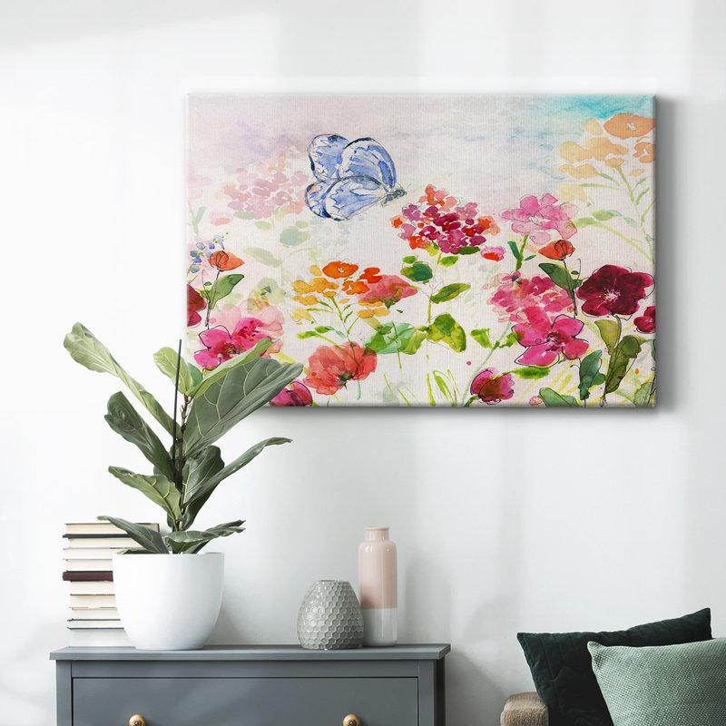 Papillon d'été sur toile tendue, H 12 po x l 18 po