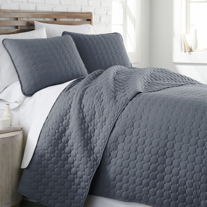 Steel Blue Full Microfiber Quilt Set with Shams