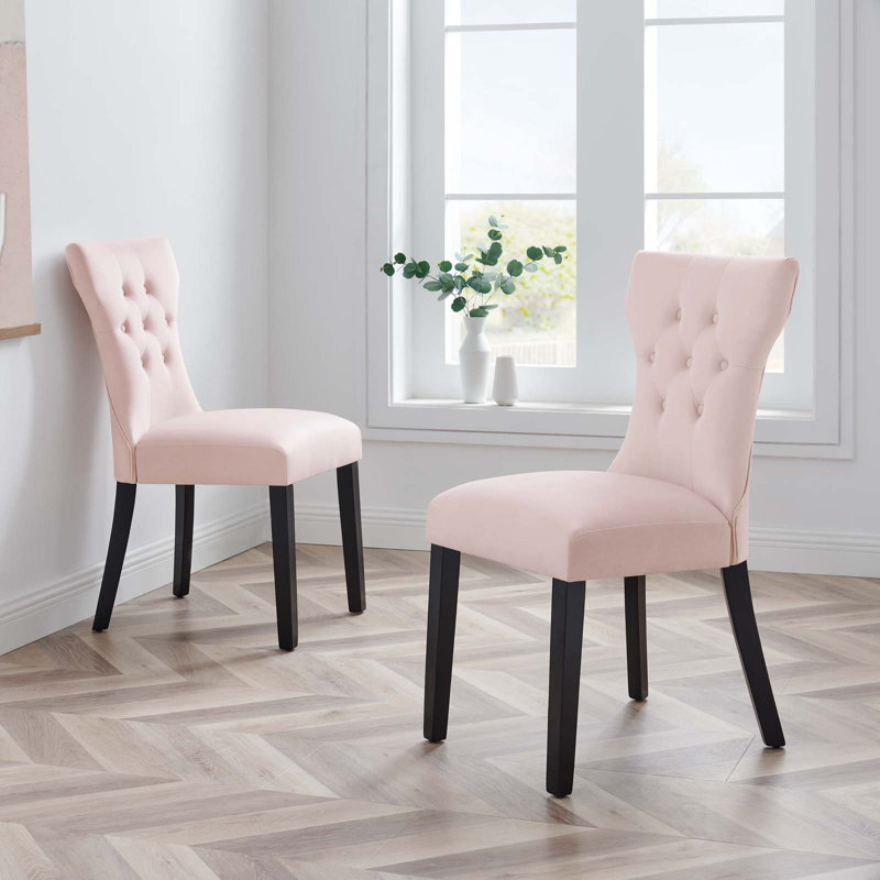 Chaises de salle à manger Silhouette Performance en velours - ensemble de 2 par Modway, Rose