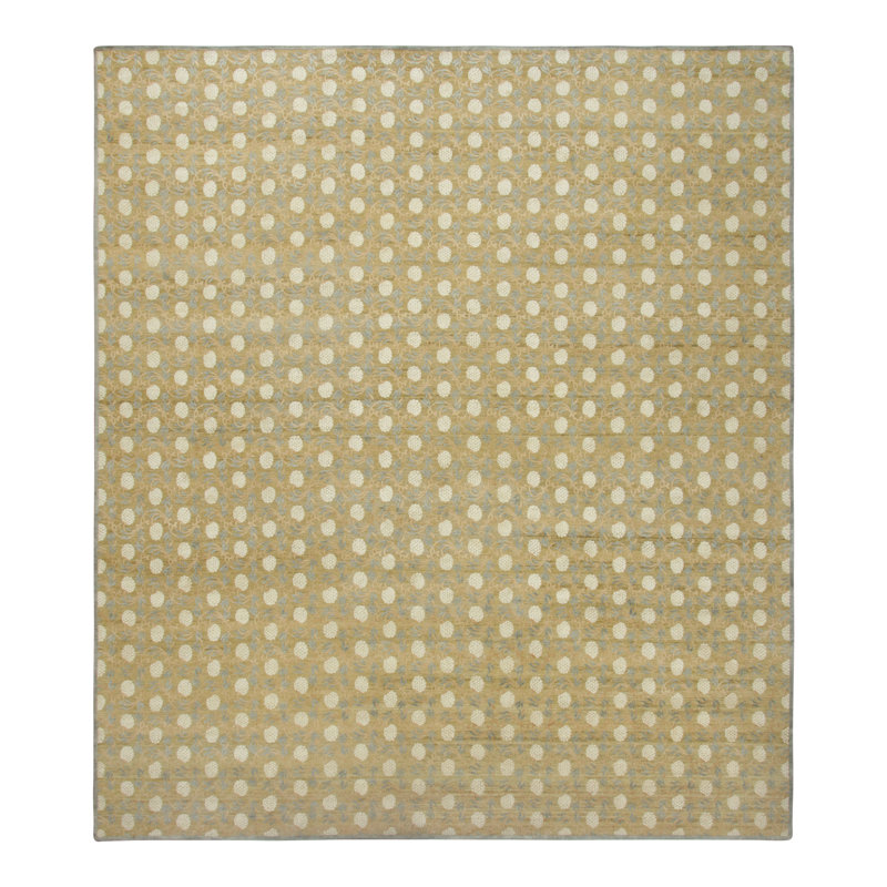 Rug & Kilim’S Oversized Block Print Rug In Gold With Cream Floral Patterns, Rectangle 9' x 12'