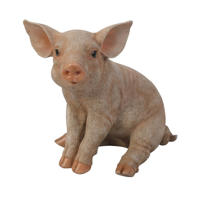 Adorable Light Brown Resin Sitting Pig Figurine, 9-Inch