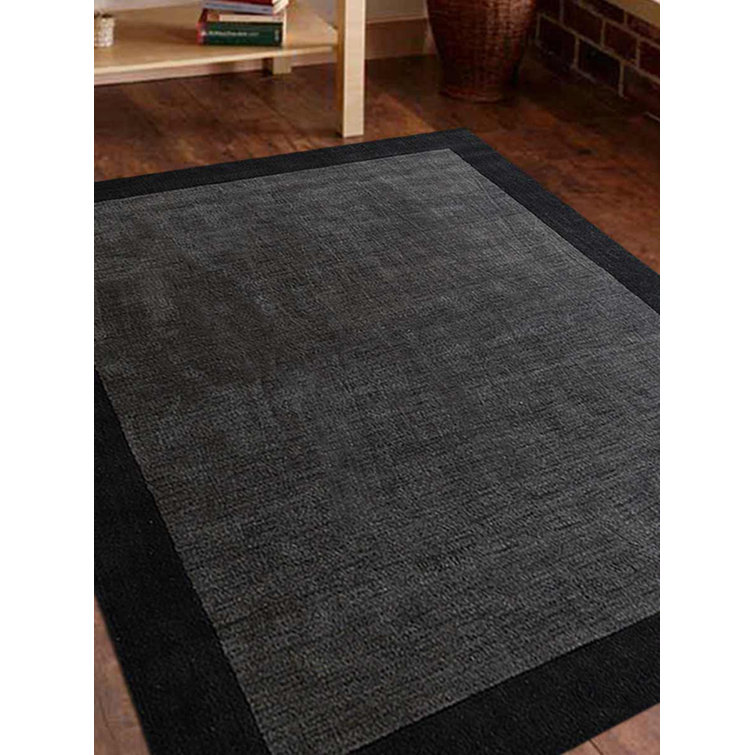 Kenshawn Hand Knotted Loom Wool Eco-Friendly Area Rugs - Charcoal Black Color, Contemporary Modern Design, High Pile Thick Handmade Anti Skid Area Rugs for Living Room, Bed Room