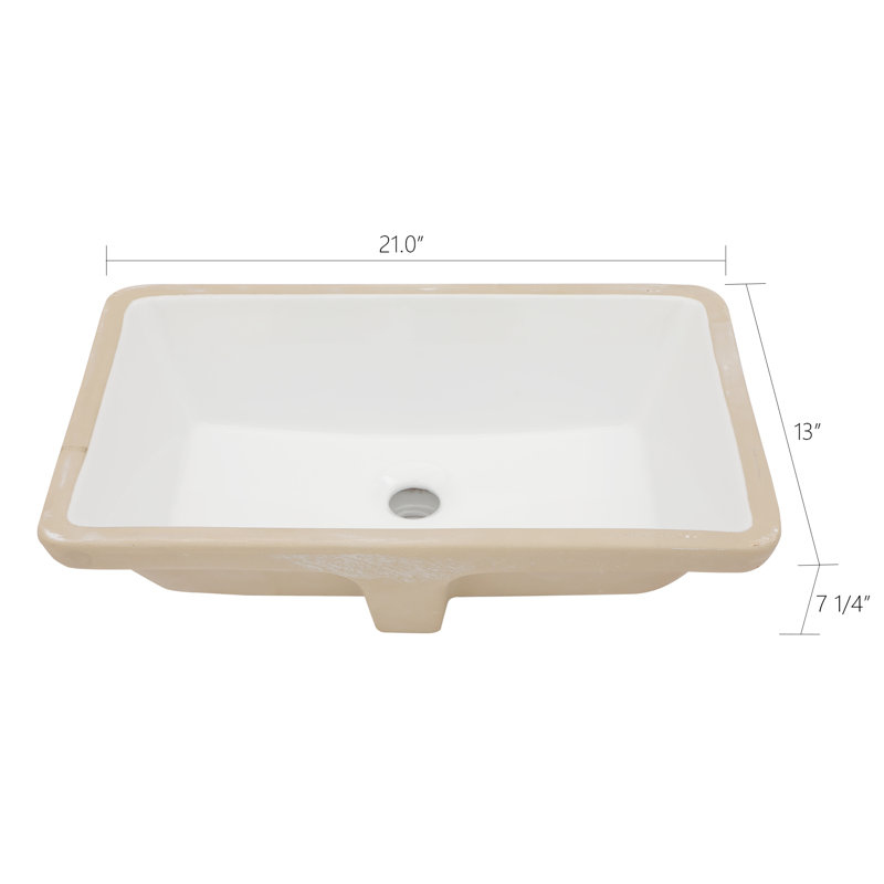 Lavabo de salle de bain rectangulaire encastrable 21 po x 13 po avec trop-plein, lavabo en céramique blanc facile à nettoyer