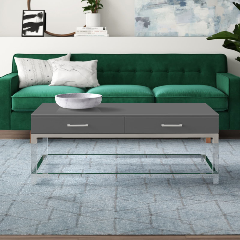 Table basse avec rangement Ungar, Chrome, Gris foncé