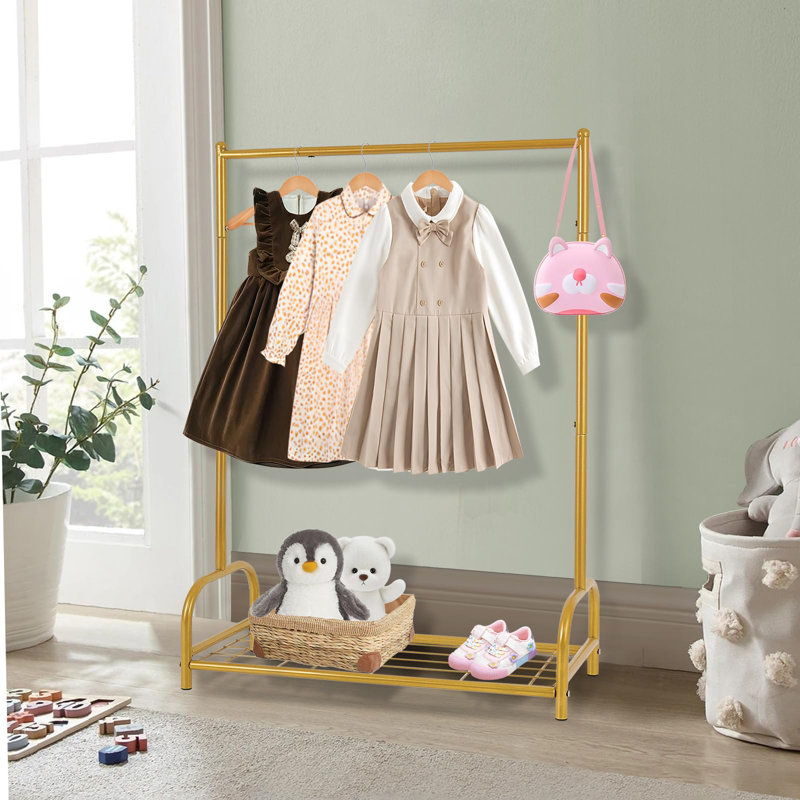 Kids Clothes Storage Small White Clothes Rail Dimples Wooden Dress