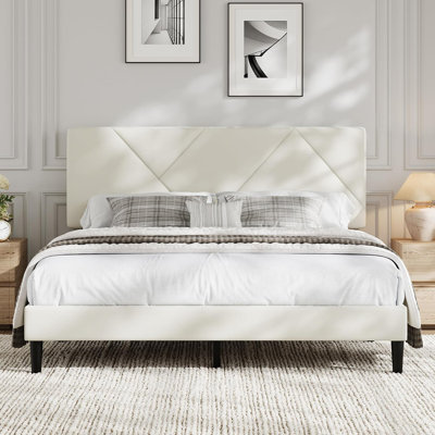 Bed Frame with Upholstered Headboard, Full Platform Bedframe with Wooden Slats Support, Easy Assembly Mattress Foundation, No Box Spring Needed & Noise Free