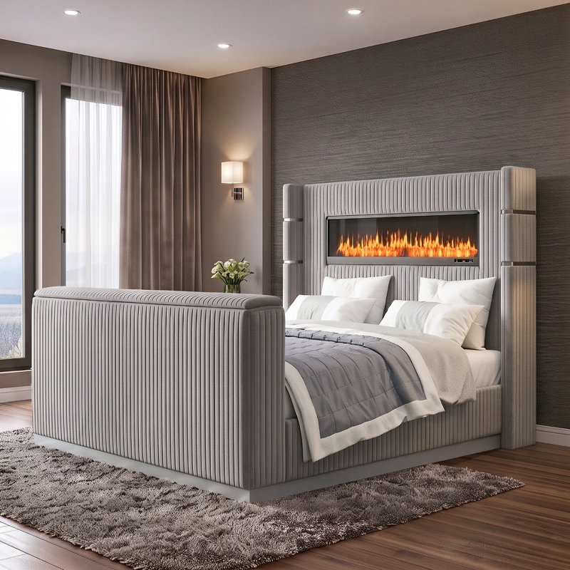 Limann Upholstered Wingback Bed, King, Gray