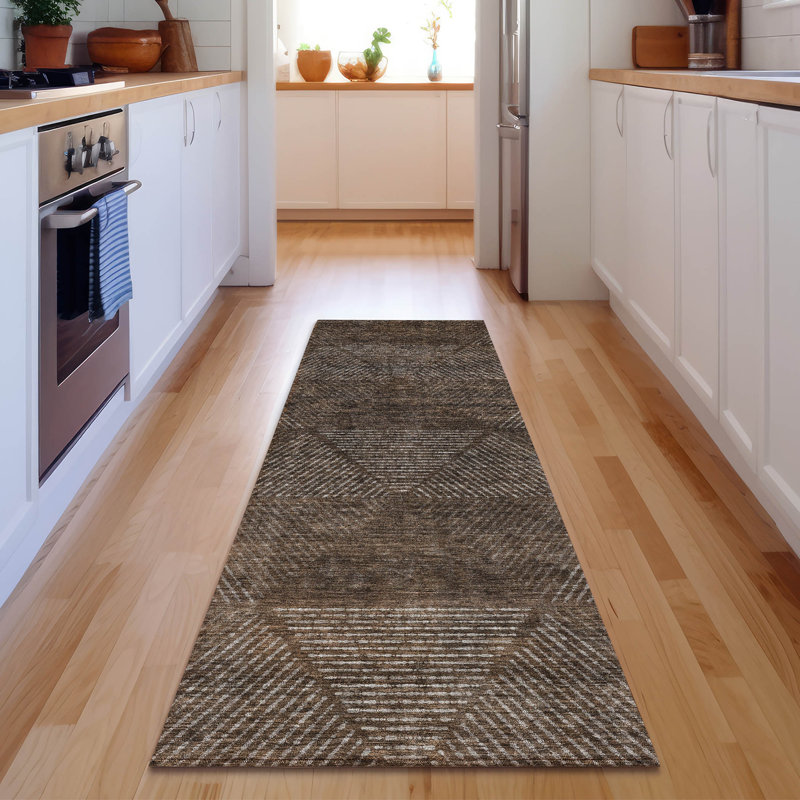 Tapis brun Prisco lavable à la machine de qualité supérieure, Tapis de couloir 2 pi 3 po x 7 pi 6 po