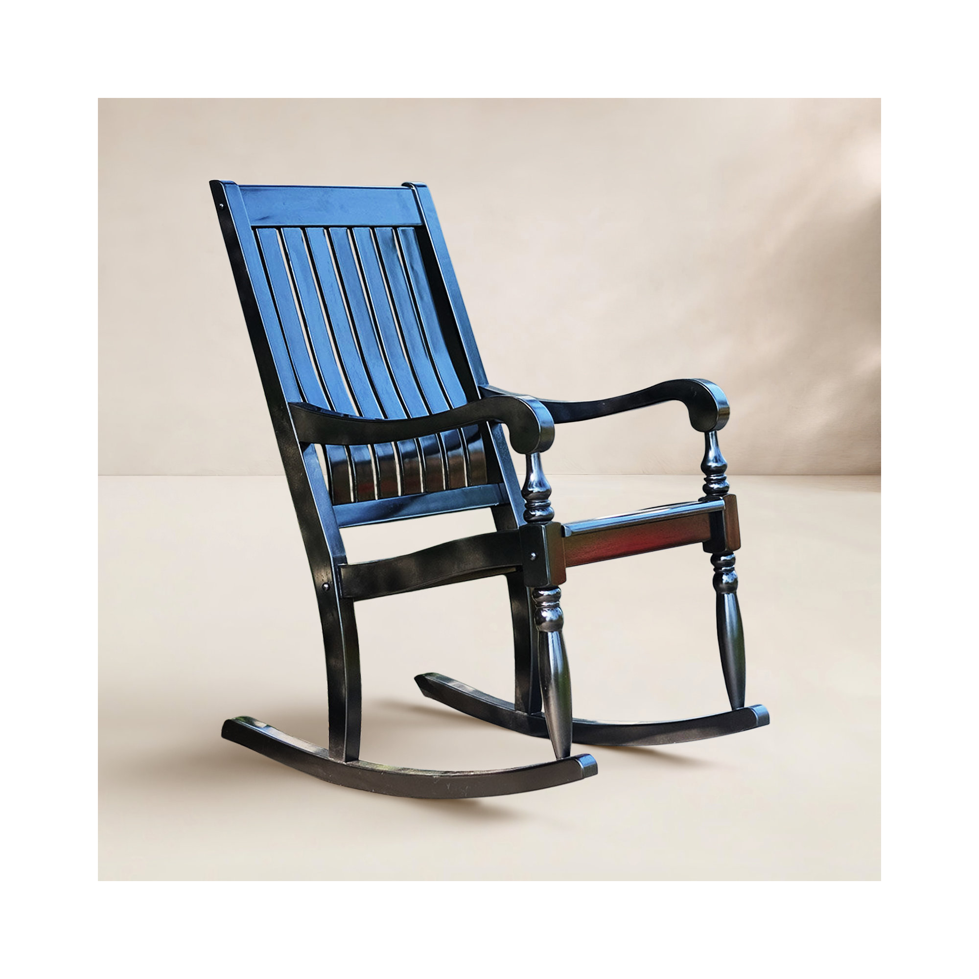 Oisin Solid Wood Outdoor Rocking Chair, Black