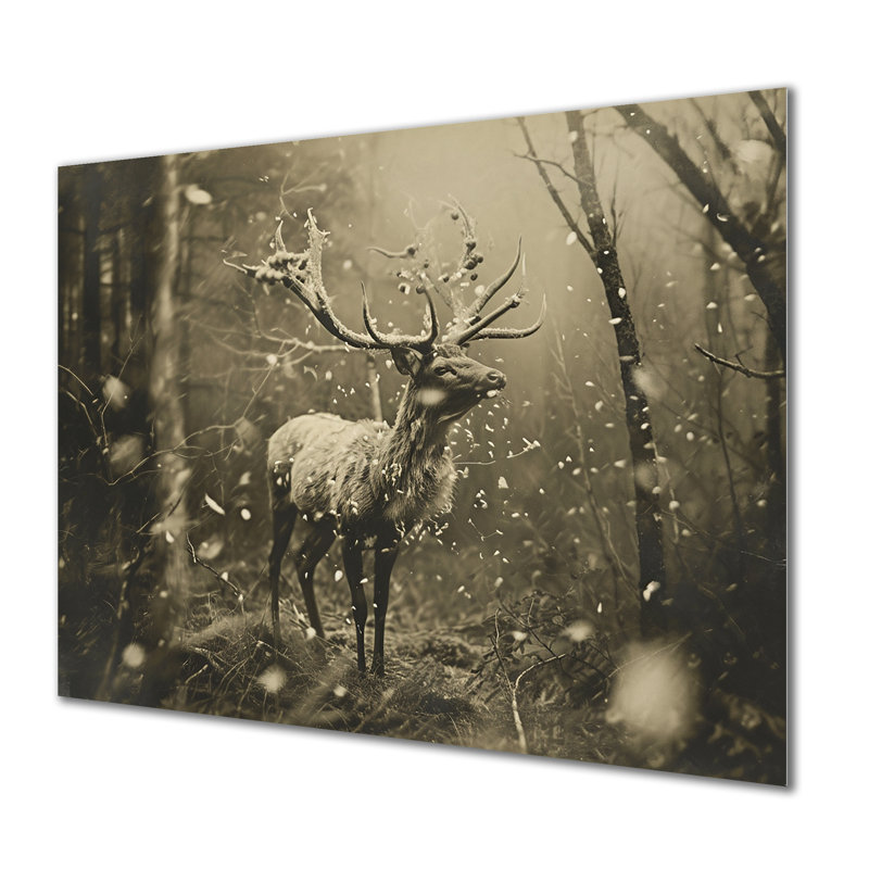 Chevreuil sauvage dans la forêt d'hiver, Métal métal, H 34 po x l 44 po x P 1,5 po