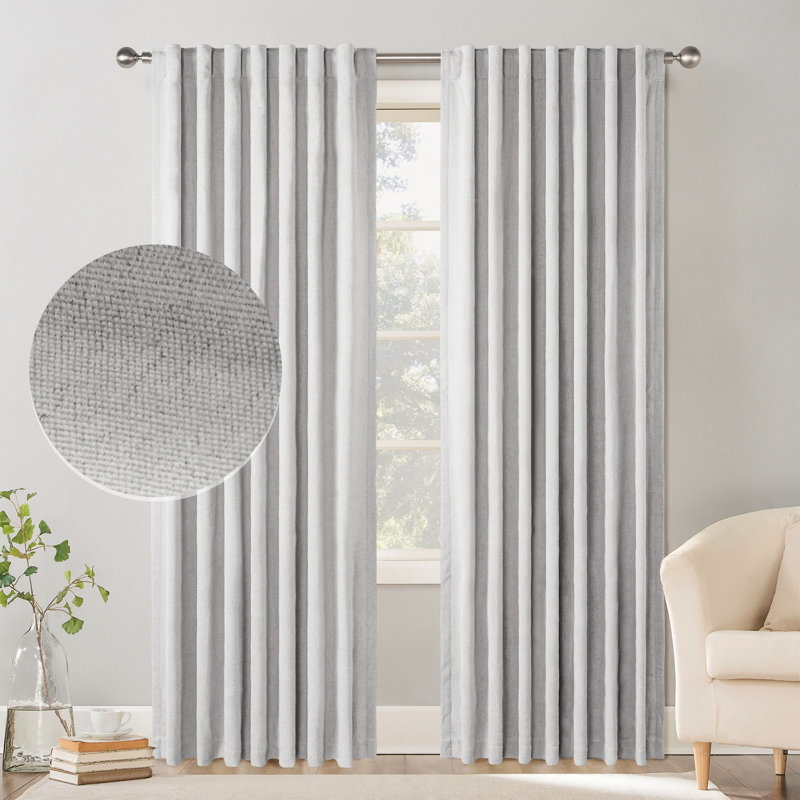 Chenille Blackout Back Tab Curtain Pair(2 panels), Gray, 52" W x 108" L
