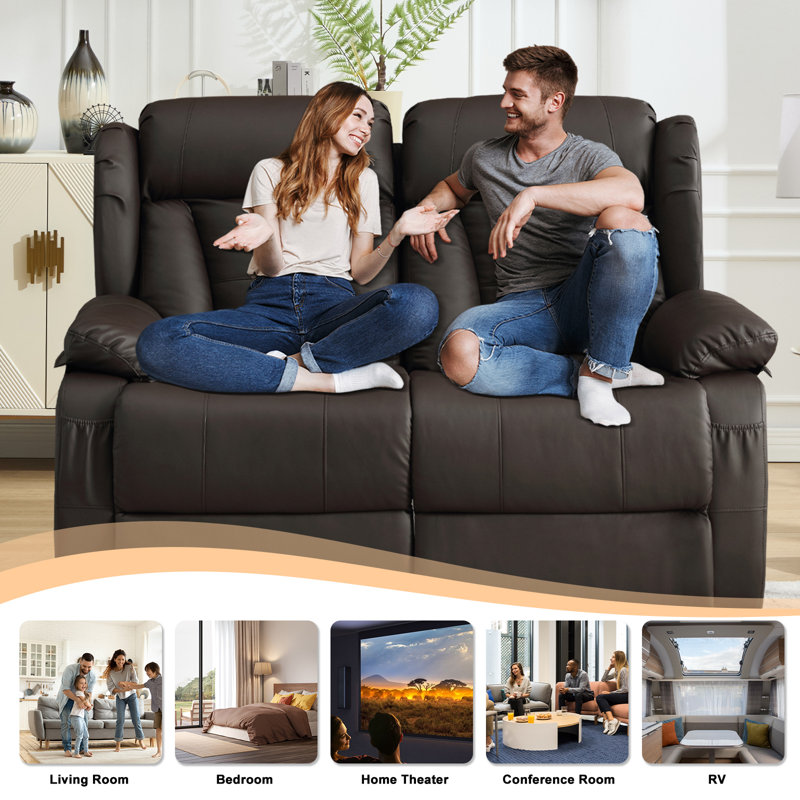 Canapé inclinable de 58,3 po, fauteuil inclinable pour causeuse pour véhicule récréatif - sièges de cinéma maison avec poches latérales pour le salon, fauteuils inclinables manuels pour roulottes de voyage