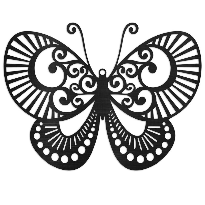 Art mural abstrait d'un papillon avec lignes et pois - Bouleau baltique naturel, H 31,8 po x l 46 po x P 0,25 po
