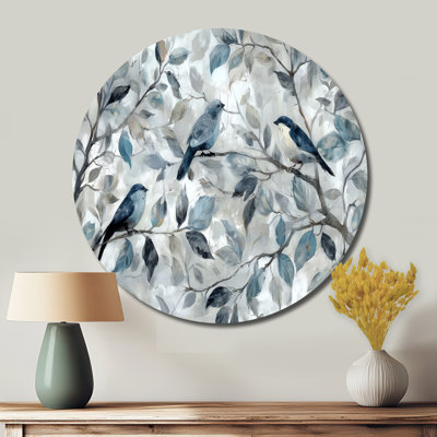 Birds Love Under A Blue White Orchid Tree Garden - Animals Round Metal Wall Decor