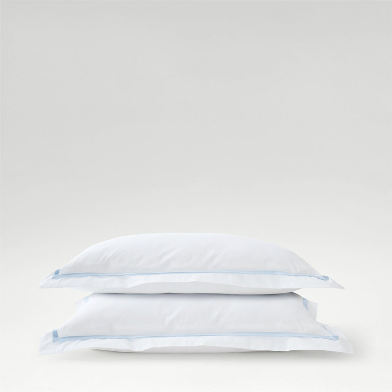Beaumont Luxury Cotton Percale Pillowcase Pair, Standard Pillowcase, White/Pale Blue