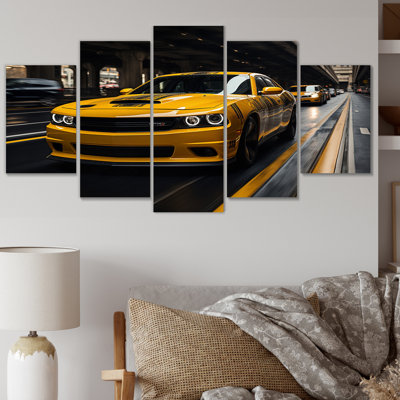 'Yellow Car On Highway Symphony - Transportation Canvas Print - 5 Panels