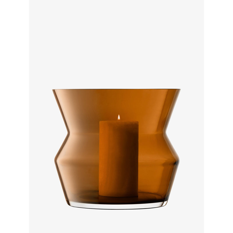 Sculpt Glass Candle Holder, 9" H x 10.25" W x 10.25" D, Cognac