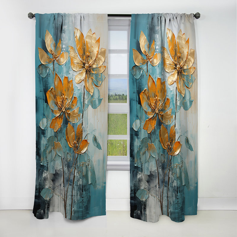 Rideau Bruceton - Fleurs - Rideau floral occultant en velours - 1 panneau, L 52 po x L 108 po