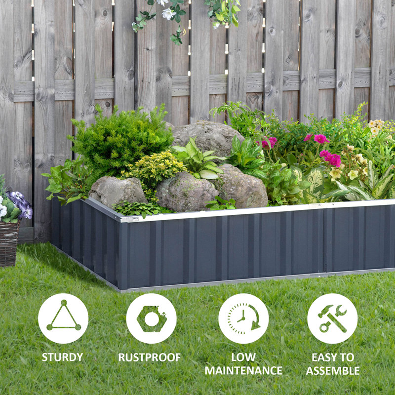Large Dark Gray Metal Raised Garden Bed for Outdoor Spaces