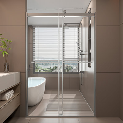 44'' - 48'' W x 74'' H Double Sliding Door Frameless Shower Door with with 5/16"(8mm) Explosion-Proof Clear Tempered Glass